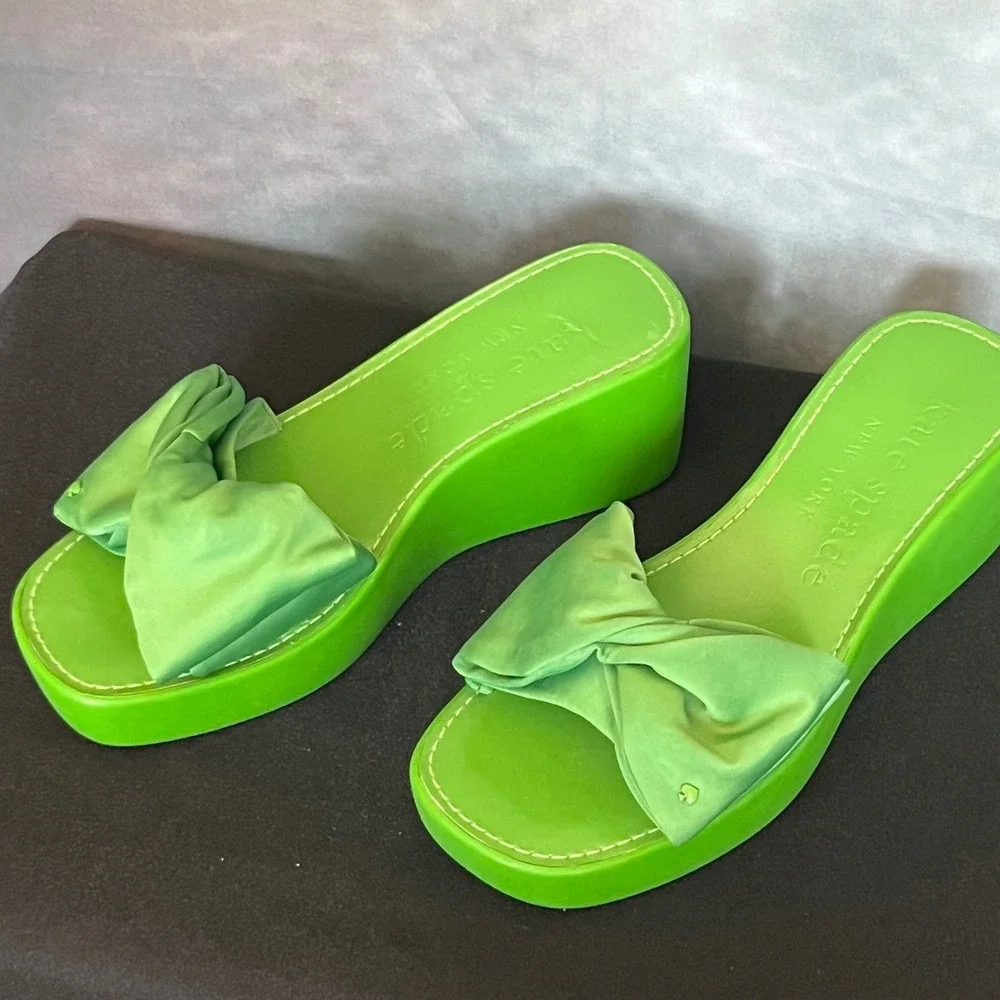 Kate Spade New York Bikini Platform Wedge Lime Green Platform Bow‎ Detail Size 7